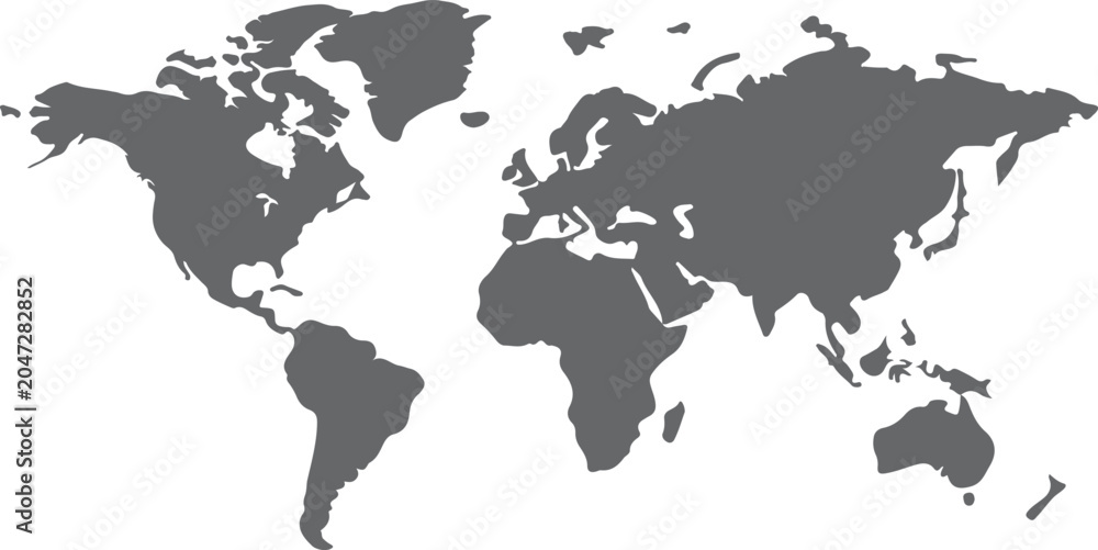 Fototapeta premium Flat World Map Showing Continents and Oceans for Global, Travel, Education and Business Use.