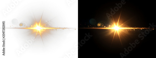 Bright golden sunlight effect with sparkling rays PNG