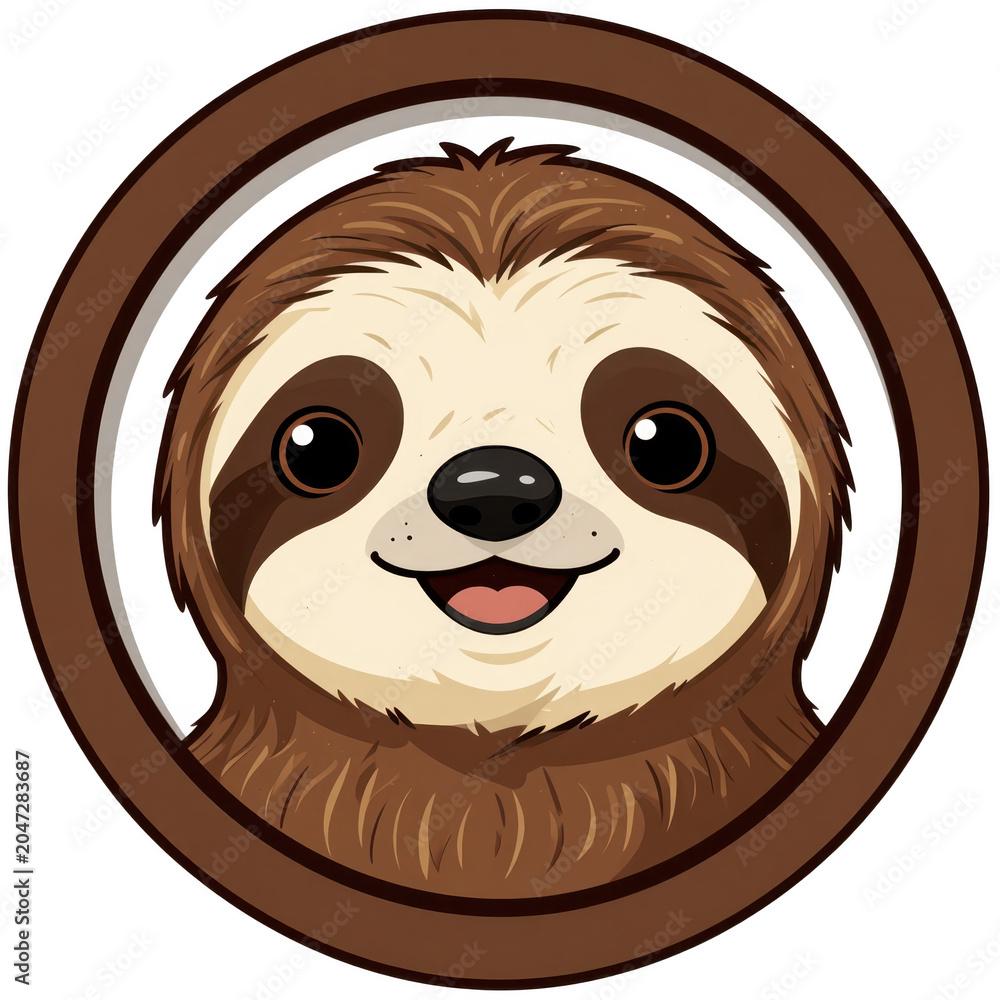 Fototapeta premium Cute Sloth Face in Circular Frame Isolated