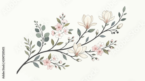 Delicate floral branch with pink flowers.