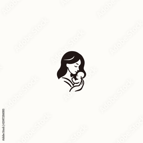 Mom and baby logo vector icon illustration