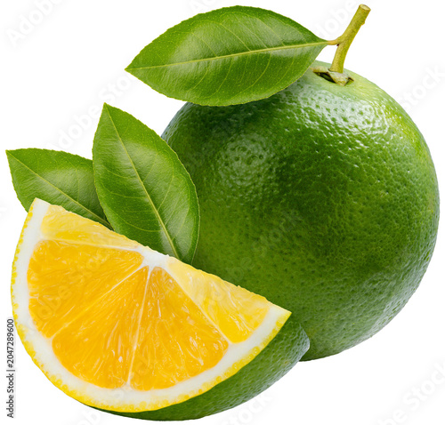 Bild auf Leinwand Green Citrus Sinensis orange isolated on a white background, with PNG file, Perfect visual for healthy food marketing, gourmet ingredient concept, and premium food packaging design