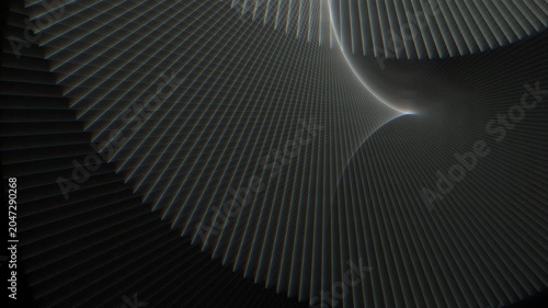 Glowing geometric arcs on a dark background. Abstract digital tunnel effect in the form of smooth lines. Elegant motion graphics in the form of intersecting light curves. seamless loop