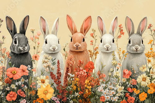 Pastel Silhouette Bunnies with Floral Boho Details