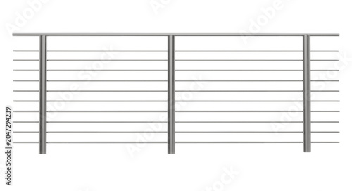 Photos accurate front view 3d render of a sleek stainless steel balustrade featuring pa