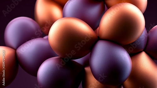 Copper Purple Metallic 3D Sphere Cluster Close Up Abstract