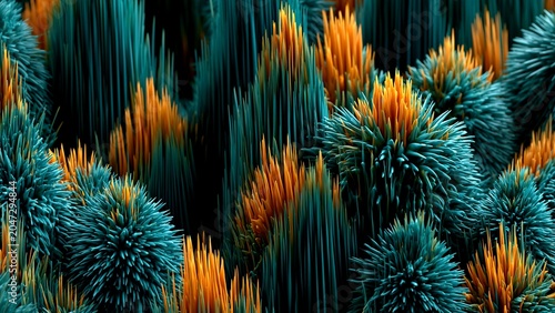 Teal Orange 3D Spike Cluster Dense Relief Abstract Background
