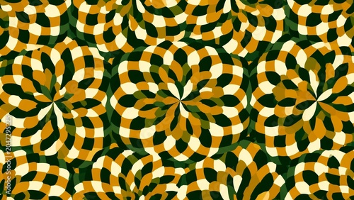 Rotating Floral Tile Dark Green Gold Abstract Background