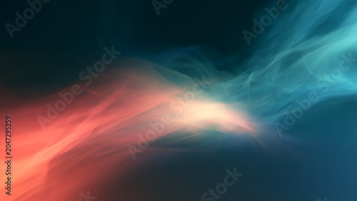 Teal Coral Smoke Wave Collision Dark Abstract Background