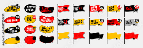 Collection of brush stroke sale, stickers and tags banners, sales label collection suitable for design promotion media