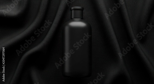 Monochromatic Luxury: A Sleek Matte Black Bottle on Draped Textured Fabric