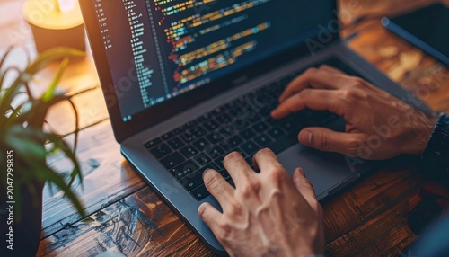 Obraz na płótnie Developer Working on Computer Coding Software with Programming Language on Screen