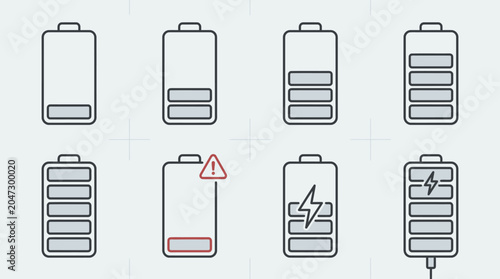Battery icons in various charge states.