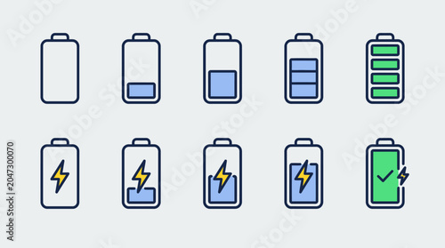 Battery icons with different charge levels.