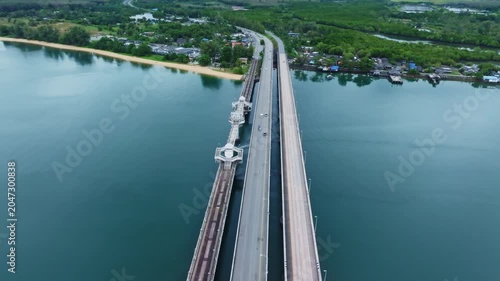 Sarasin bridge road transportation background concept The bridge is between Phang Nga and Phuket island Thailand,The bridge is the most important in making business and transportation