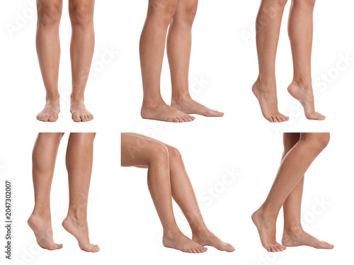 Bild auf Leinwand Multiple views of bare female lower legs and feet, highlighting skin and muscle definition