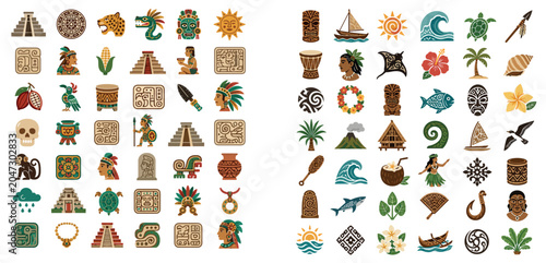 Bild auf Leinwand Vsai ancient maya aztec and polynesian tribal culture icons