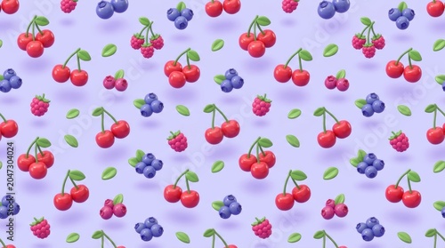 Cherries and blueberries in violet background tile wallpaper