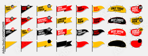 Collection of brush stroke sale, stickers and tags banners, sales label collection suitable for design promotion media