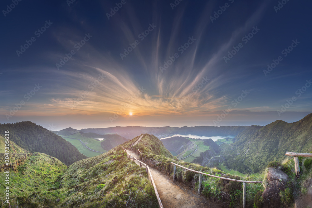 Naklejka premium Mountain landscape Ponta Delgada island, Azores Portugal