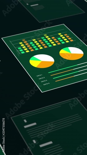 Portrait close up view of financial market dashboard tracking return on investment, capital gain rates, and asset traffic.
