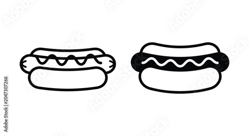 Quadro su tela Two Hot Dogs With Buns In Black And White Silhouette hotdog dog frankfurter wien