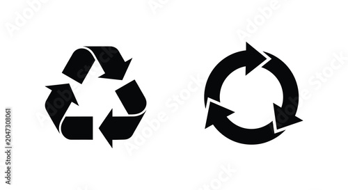 Two recycling symbols in black silhouette against a white background silhouette symbol recycle icon circular