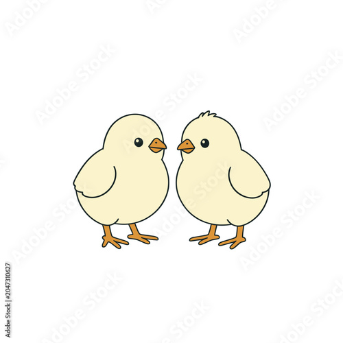 Two Cute Baby Chicks Standing Face to Face, Isolated Vector Illustration with Transparent Background for Design Projects