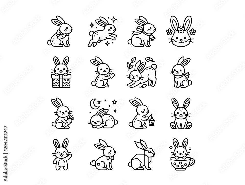 Fototapeta premium Cute Easter Bunny Illustrations.
