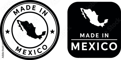 Foto Made in Mexico Badge Set with Map Silhouette on White Background