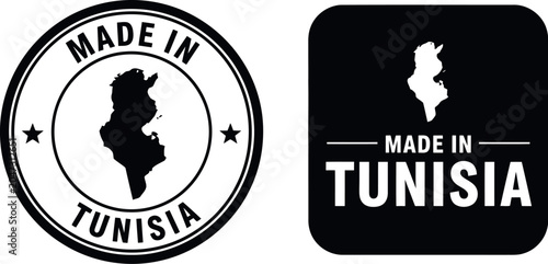 Tableau sur toile Made in Tunisia Badge Set with Map Silhouette and Bold Typography