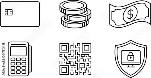 Photos Modern outline icon set for payment methods financial transactions and digital s