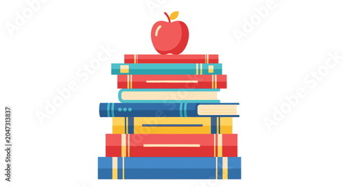 Foto Stack of colorful books with apple 1.
