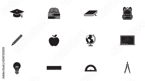 Collection of black school icons
