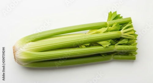 Crisp, Fresh Celery Bunch with Vibrant Green Stalks Isolated on White