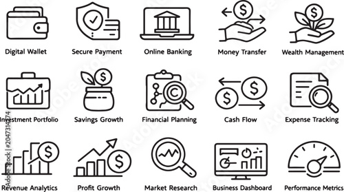 Set of financial and business icons