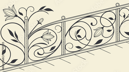 Canvastavla Ornate decorative floral wrought iron metal railing design with decorative