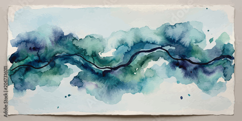 Photos Abstract teal and blue ink wash watercolor background with watercolor abstract p