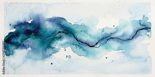 Photos Abstract teal and blue ink wash watercolor background with watercolor abstract p