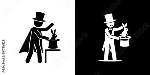Photos Magician performing classic rabbit from a hat illusion flat icon design
