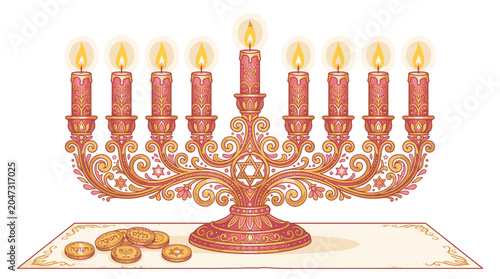 Foto Traditional Jewish Menorah Hanukkah Candles.