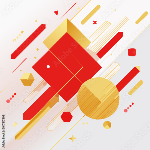 Abstract Geometric Red and Gold Shapes