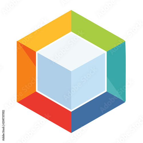 Abstract geometric cube with colorful sides