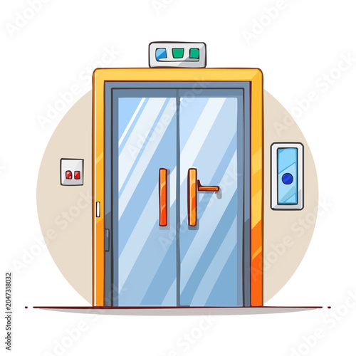 Modern elevator doors with control panel and buttons