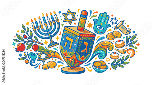 Fényképezés Hanukkah Jewish Holiday Festival Symbols.