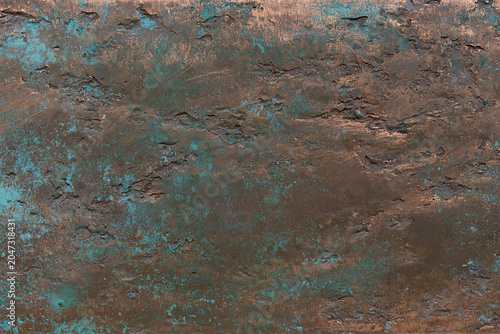 Foto Rusted old bronze metal plate texture with green patina