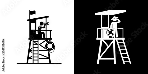 Iconic Beach Lifeguard Tower Silhouettes for Summer Safety and Protection