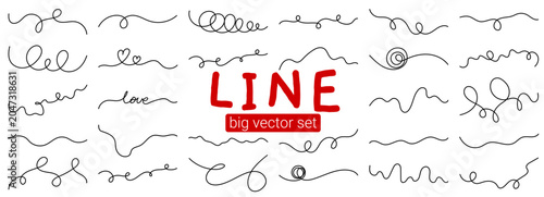 Line wavy set for squiggle curve continuous and cable long. Squiggly divider wiggle for loop wiggly border and thick swirl connection
