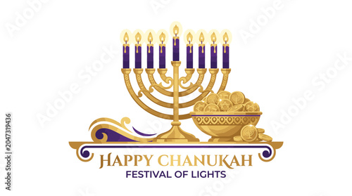 Φωτογραφία Golden Chanukah Menorah Festival Lights.