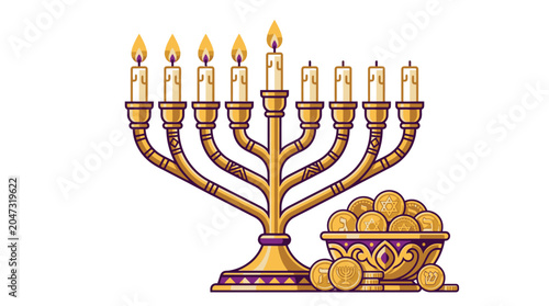 Foto Traditional Jewish Menorah Hanukkah Candles.